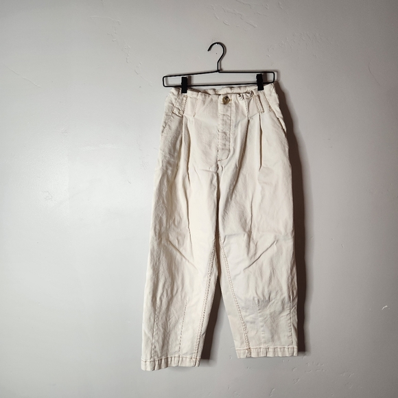 Free People Pleated Carrot Cropped Pants Ecru Size 6 - Picture 4 of 9